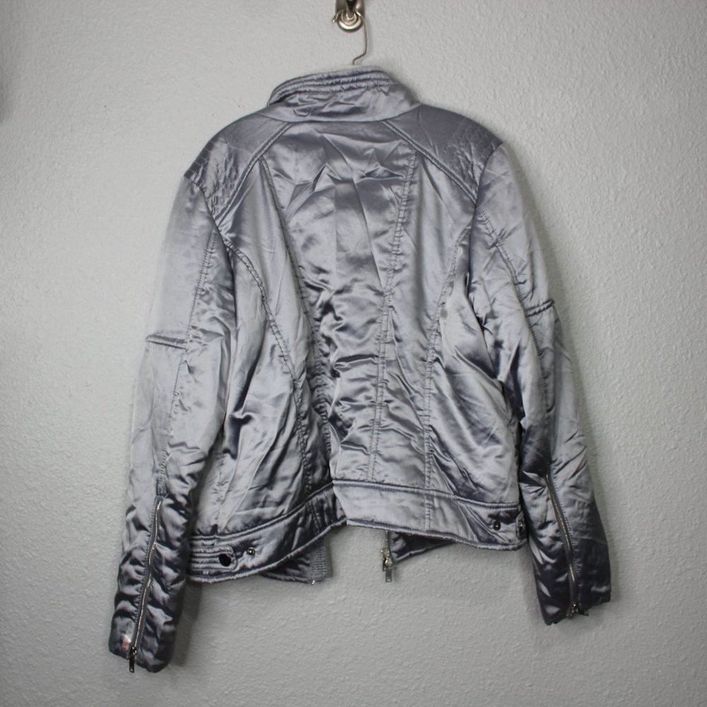 Zella Shiny Grey Zip Up Puffer Bomber Jacket sz XL - Picture 2 of 7
